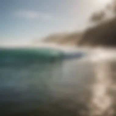 A breathtaking view of surfers riding waves at a famous Pacific beach