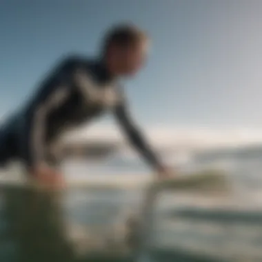 Surfer demonstrating proper neck alignment on the board