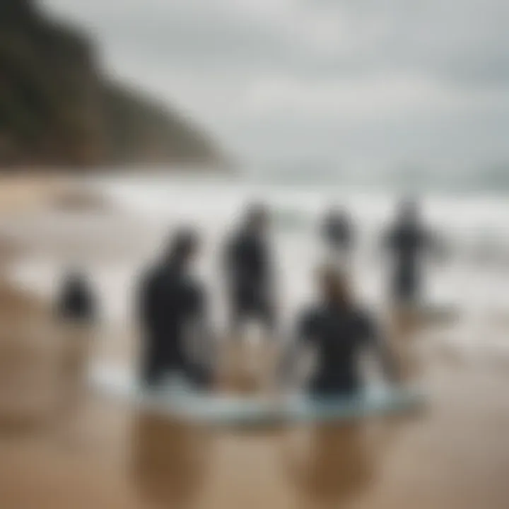 Group of surfers wearing Rip Curl surf hats