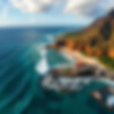 An aerial view of a picturesque surf spot in Maui