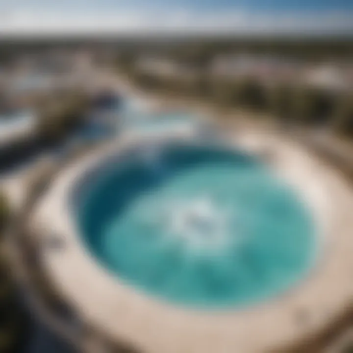 Aerial view of the wave pool showcasing its innovative design.