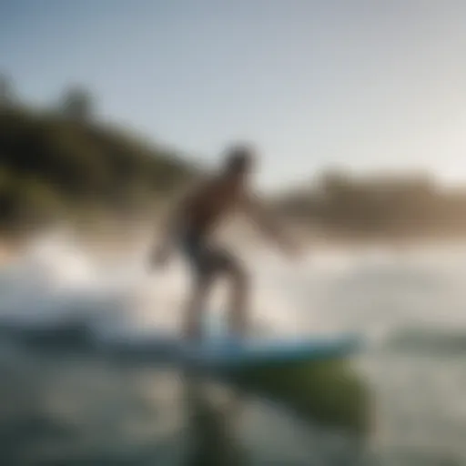 A vibrant beach scene showcasing diverse boogie boarders riding the waves