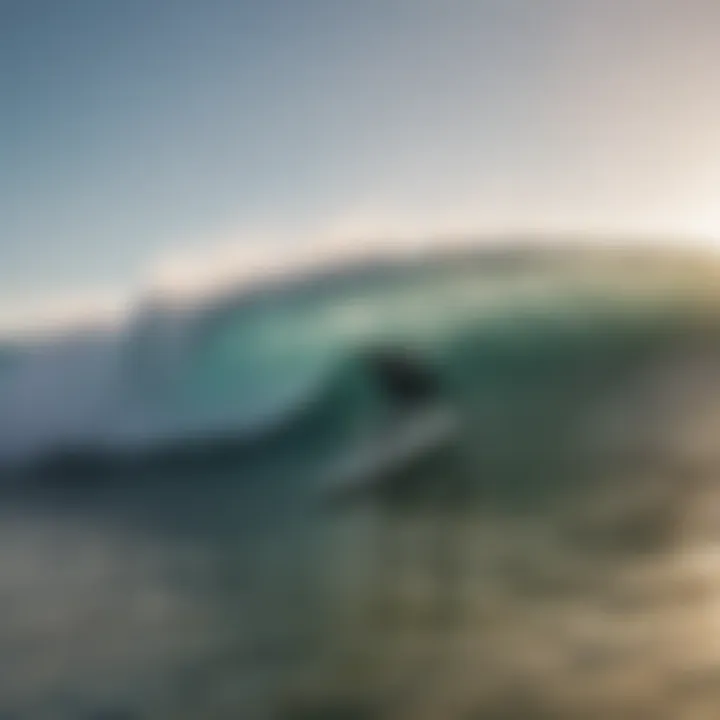 A surfer catching a wave on a short foam surfboard