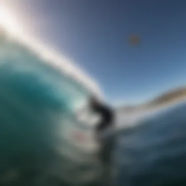 Action shot of a surfer capturing the ride with GoPro