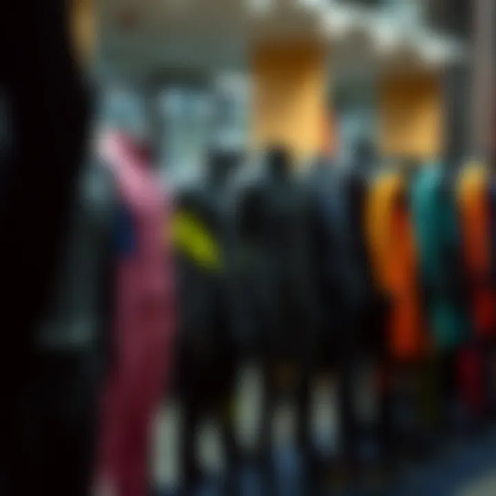 Diverse types of wetsuits displayed