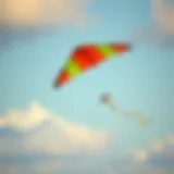 Vibrant train kite soaring in the sky