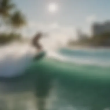 Scenic view of Miami Beach with wake surfing activity