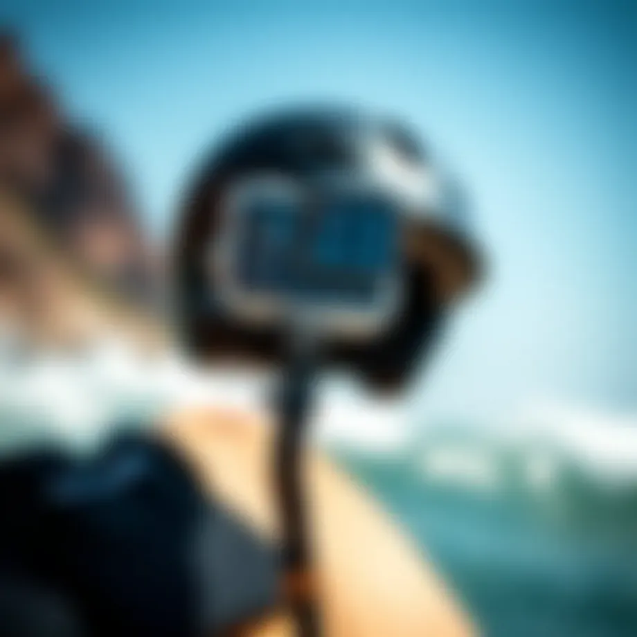 Curved helmet mount attached to a surf helmet