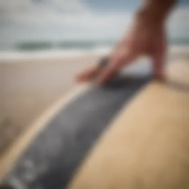 Close-up of clean grip tape on a surfboard