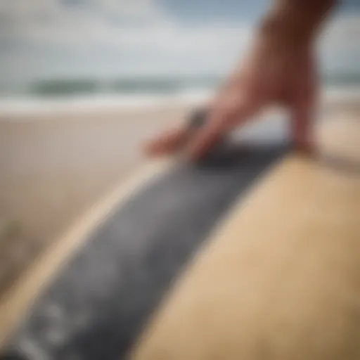 Close-up of clean grip tape on a surfboard