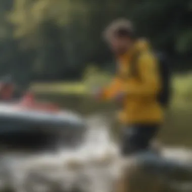 User activating a Personal Locator Beacon in a watersport setting