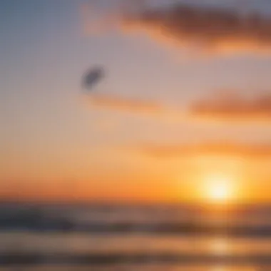 Beautiful sunset over Corpus Christi beach with kites