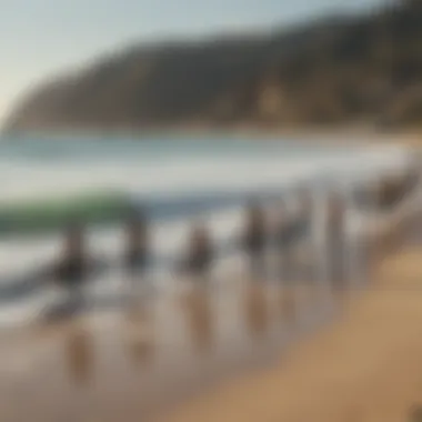 Group of surfers sharing tips on the beach