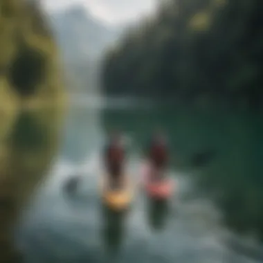 A group of paddlers enjoying a long distance journey across a beautiful lake