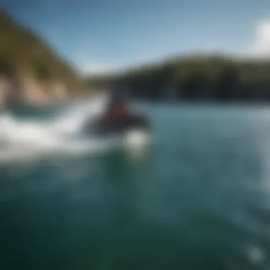 Anticipation of the Dive A serene moment before a thrilling fall in a watersport activity