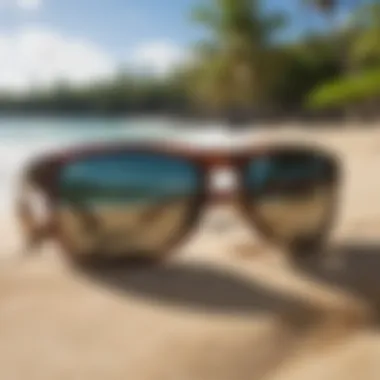 Stylish Maui Jim Typhoon sunglasses displayed on a beach setting