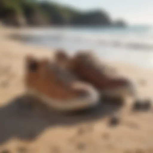 Moku Pae shoes on a sandy beach