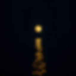 A serene view of a full moon over calm waters, illustrating the lunar influence on tides.