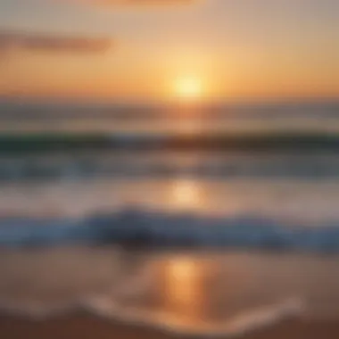 A serene beach at sunset with calming ocean sounds