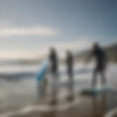 Group of surfers discussing their experiences with Odyssey surfboards