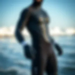 Detailed view of a long leg short arm wetsuit showcasing its unique design features