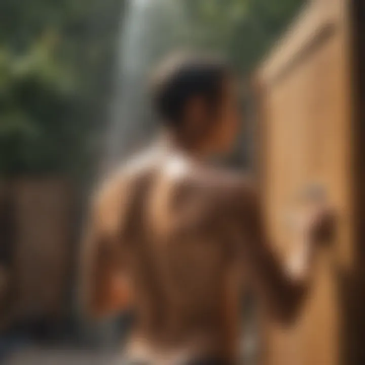 User enjoying a refreshing outdoor shower experience