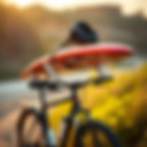 Stylish surfboard rack mounted on a bike