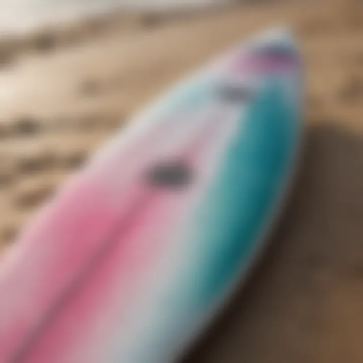 A close-up view of the Pro Lite surfboard showcasing its sleek design and vibrant colors.