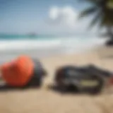 Rip Curl surf gear displayed on a vibrant beach