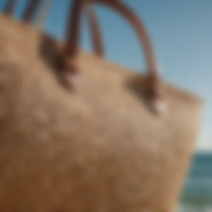 Close-up of the Roxy straw bag's unique design details