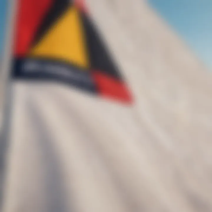 Close-up of a specific yacht racing flag with detailed embroidery