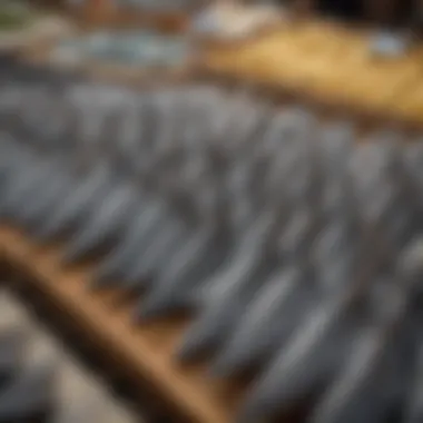 A striking visual of shark fins displayed in a bustling marketplace, emphasizing the economic aspect of finning.