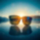 Stylish sunglasses on a reflective surface