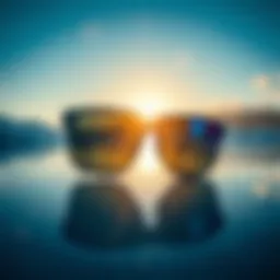 Stylish sunglasses on a reflective surface