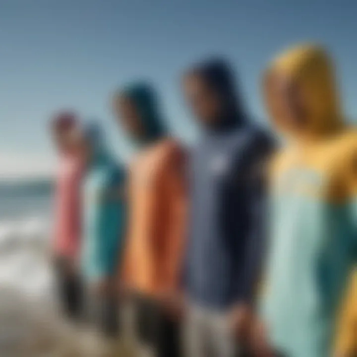 Group of surfers showcasing different designs of changing hoodies