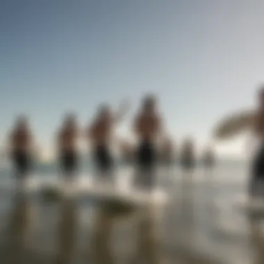 Celebrating Success: Surfers Unite A group of surfers celebrating after a successful session
