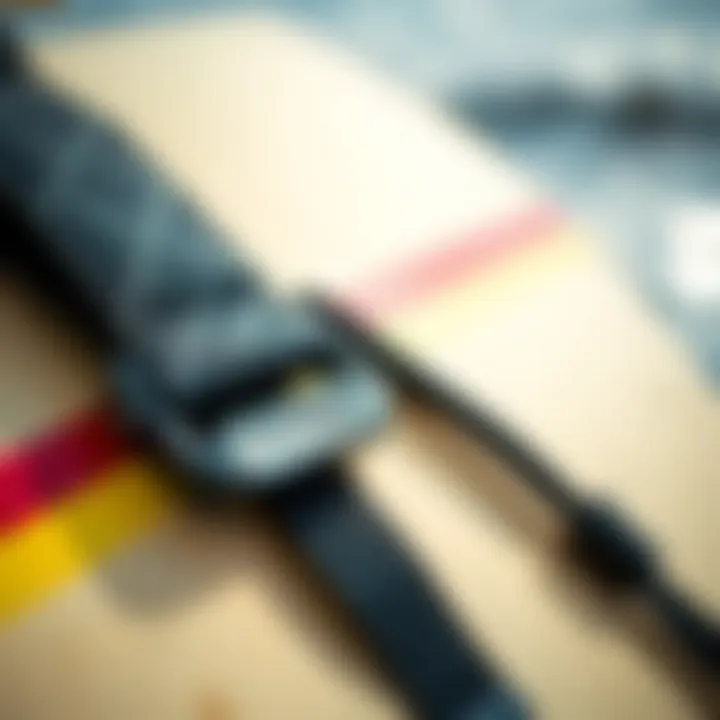 Close-up of durable surfboard tie down strap material