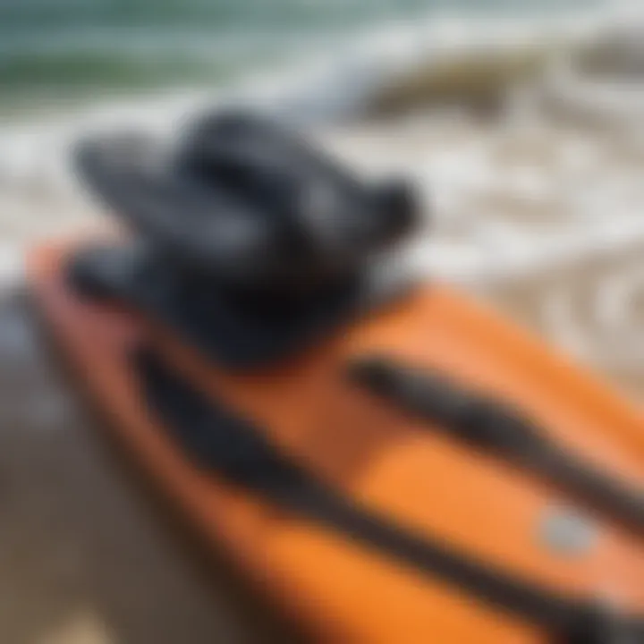 Close-up of essential bodyboard equipment