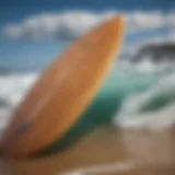 A close-up view of a Meyer skimboard showcasing its unique design and craftsmanship.