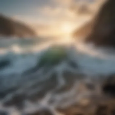 Dramatic Waves at the Shore A dramatic depiction of crashing waves against a rocky shore.