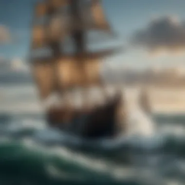 Historical Maritime Waves A historical artwork featuring traditional maritime scenes with sailing vessels navigating waves.