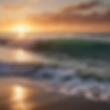 Serene Sunset over Gentle Waves A serene landscape painting showcasing gentle waves under a sunset.