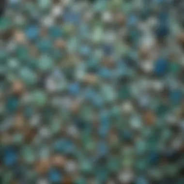 Creative Arrangement of Sea Glass Art An artistic display of sea glass arranged in a decorative pattern