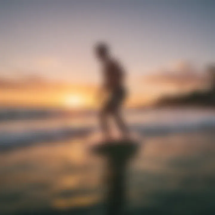 Beautiful skimboarding location with waves and sunset