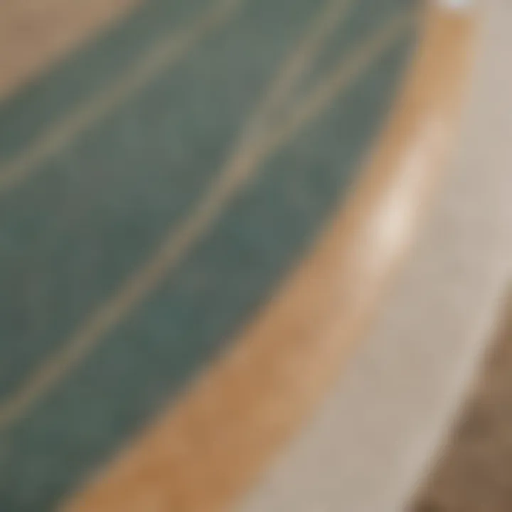 Close-up of skimboard materials and textures