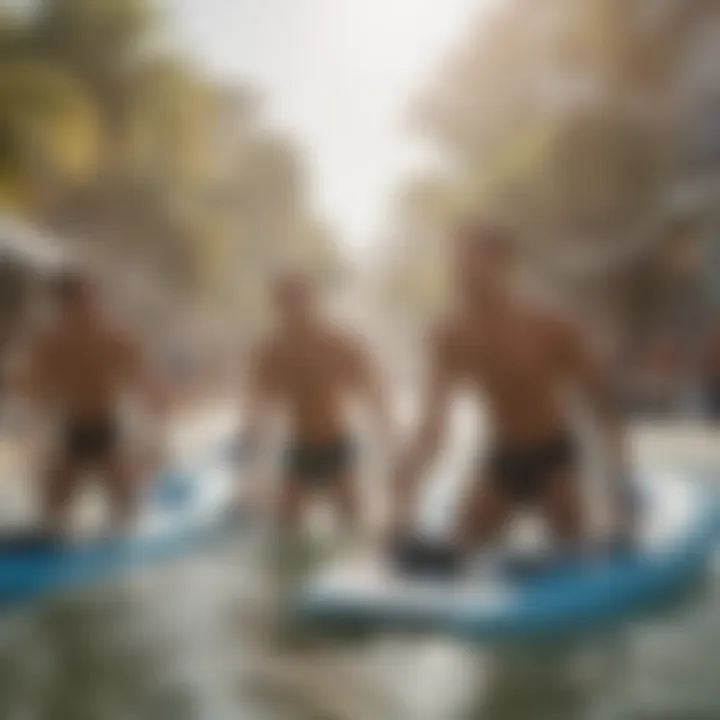 Group of enthusiasts enjoying a double boogie boarding event.