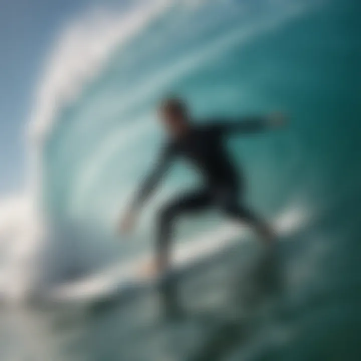 A surfer demonstrating fin usage in dynamic ocean waves