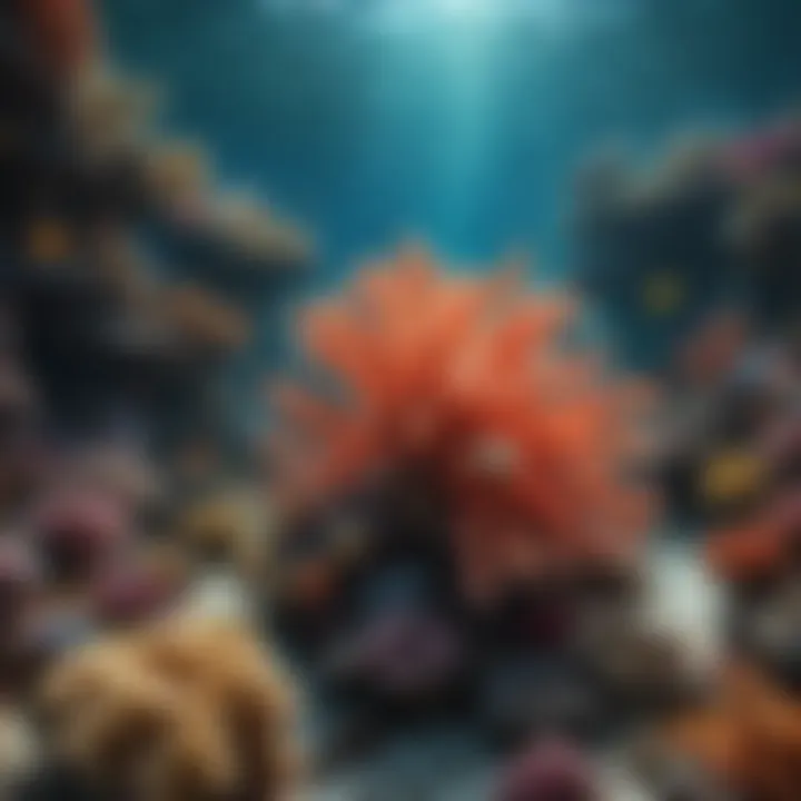 A tranquil underwater scene showcasing vibrant marine life and coral formations.