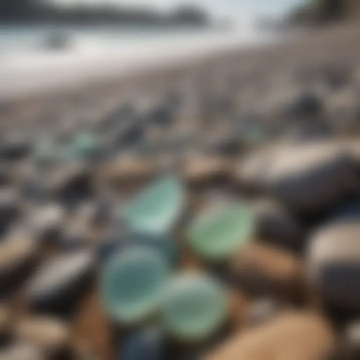 Natural shoreline with sea glass scattered among smooth stones