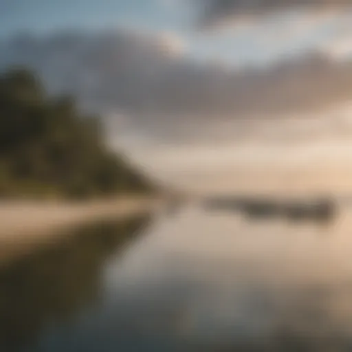 A serene view of the Outer Banks coastline with calm waters